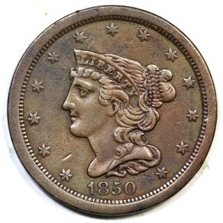 1850 C - 1 R - 2 - Braided Hair Half Cent Coin 1/2c