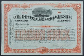 Usa - The Denver And Rio Grande Railroad - 1900 - 10 Pref.  Stock - Uncancelled
