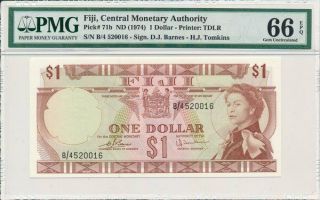 Central Monetary Authority Fiji $1 Nd (1974) Pmg 66epq