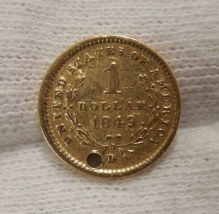 1849 - D - Liberty Head Gold Dollar - $1 - Type 1 - U.  S.  Gold Piece - U.  S.  Gold Coin 10