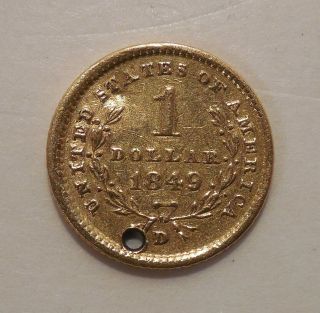 1849 - D - Liberty Head Gold Dollar - $1 - Type 1 - U.  S.  Gold Piece - U.  S.  Gold Coin