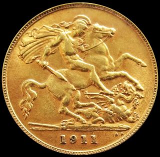 1911 Gold Great Britain 3.  994 Gram 1/2 Half Sovereign King George V Coin