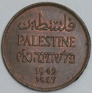 Palestine 2 Mils 1942,  Km 2,  Brown Uncirculated