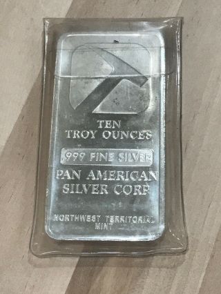10 Oz.  Pan American Silver Bar 0.  999 Fine Bullion In Its Plastic Sleeve