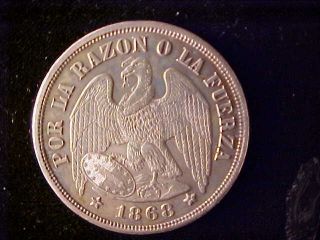 Chile One Peso 1868 Au - Unc