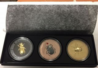 Cook Islands 2017 $5 Scarab Set Of 3 1oz.  999 Silver Proof Coins Total 3 Oz