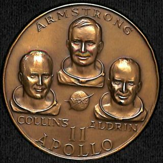 1969 Apollo 11 First Lunar Landing Medallic Art 2 1/2 " Bronze Medal Nasa
