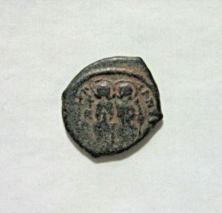 Byzantine.  Bronze 1/2 Follis.  Justin Ii And Sophia,  565 - 578 Ad.  Thessalonica.