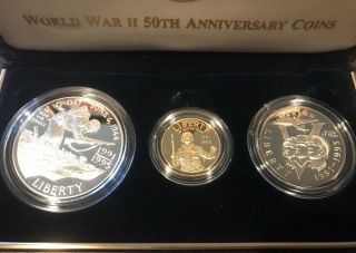 1991 - 1995 World War Ll 50th Anniversary Gold Silver 3 Coin Proof Set