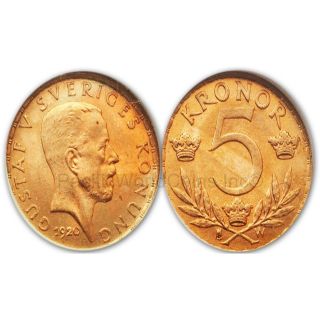 Sweden 1920 5 Kronor Gold NGC MS - 65 2