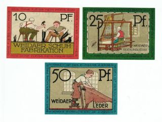 Set Of 3 Germany Notgeld 10.  25.  50 Pfennig Stadt - Weida 1920 Unc