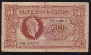France - - - - - - 500 Francs 1944 - - - - Tresor Central - - - - F - - - -