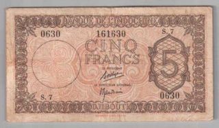 561 - 0119 French Somaliland | Djibouti,  5 Francs,  1945,  Pick 14a,  F - Vf