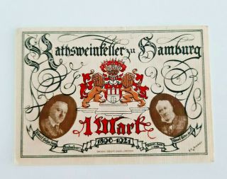 Hamburg Robert Hahn Notgeld 1 Mark 1921 Emergency Money Germany Banknote (9934)