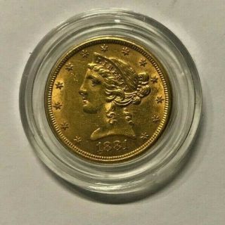1881,  GOLD,  coin,  U.  S. ,  $5,  bullion,  UNC,  Pre - 1933,  half eagle,  money,  five dollar,  UNC. 3