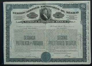 Mexico - National Railways Of Mexico - 1910 - Second Preferred Share (gold)