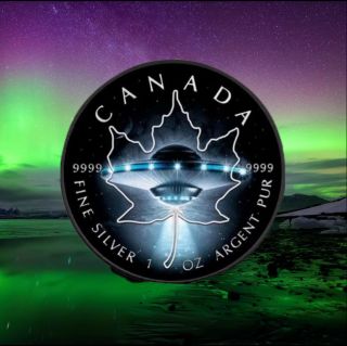 2017 1 Oz Silver Ufo,  Glow In The Dark Maple Leaf Coin,  With Black Ruthenium $5.