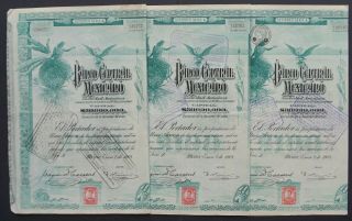 Mexico - Banco Central Mexicano - 1908 - Share A 100 Pesos " Blueberry " 3x