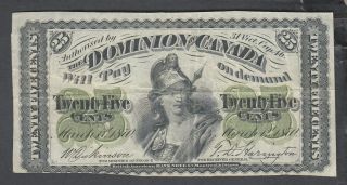 1870 Dominion Of Canada 25 Cents Bank Note