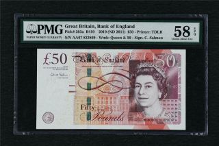 2010 Great Britain Bank Of England 50 Pounds Pick 393a Pmg 58 Epq Choice Unc