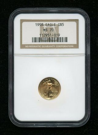 1998 $5 1/10 Oz Gold American Eagle Ngc Ms 70