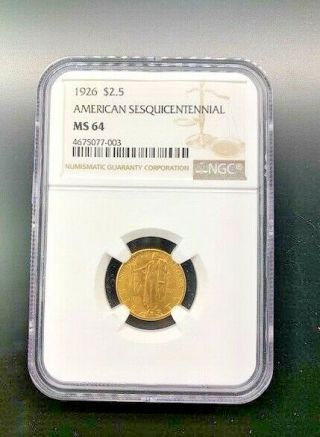 1926 $2.  5 Gold American Sesquicentennial Ngc Ms64