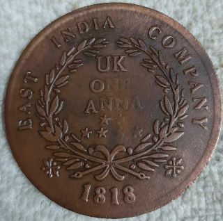 1818 george VI king emperor east india company uk one anna rare big palm coin 2