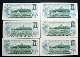 1973 BANK OF CANADA $1 Set of 6 Replacement Notes IA,  MR,  FV,  MM,  FG & GY 3