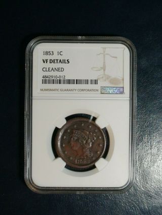 1853 Braided Hair Large Cent Ngc Very Fine 1c Penny Coin Priced To Sell