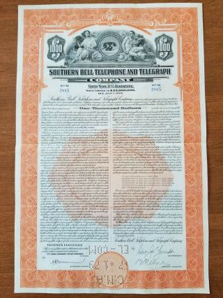 1939 Southern Bell Telephone Company Bond Stock Certificate