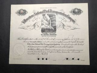 1907 Yellowstone National Park Transportation Co.  Stock Certificate