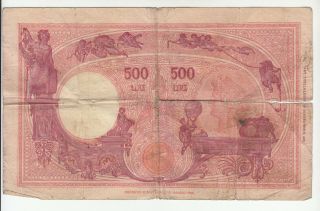 Italy 500 lire 1943 heavily circ.  p69 (big tear) @ 2