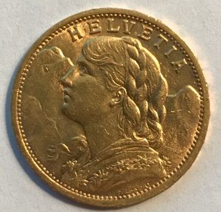 1902 Swiss Gold 20 Francs - Helvetia - Bu