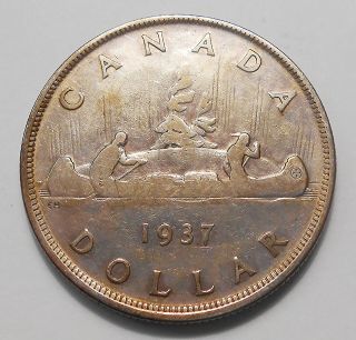 1937 Silver Dollar F Key 1st Year King George Vi Nicely Toned 3rd Canada $1.  00