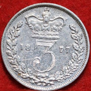 1877 Great Britain 3 Pence Silver Foreign Coin 2