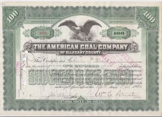 The American Coal Company (of Allegany County).  1920 Stock Certificate