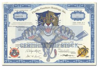 Florida Panthers Holdings,  Inc.  Stock Certificate - Hockey