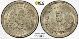 Mexico 1894 Zs Z 5 Centavos Silver Pcgs Graded Ms67 Top Pop ✮no Reserve✮