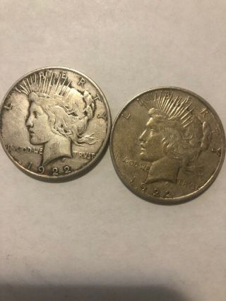 Two (2) Peace Silver Dollars: 1922