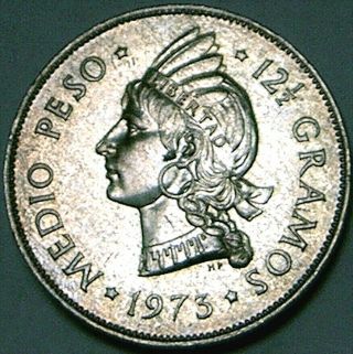 Dominican Republic 1973 1/2 Peso - - - - Sharp,  Toned B U - - - -