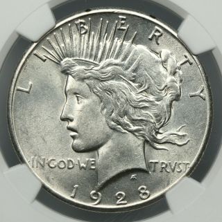 Key Date Ngc Ms61 1928 Silver Peace Dollar $1 (bc15)
