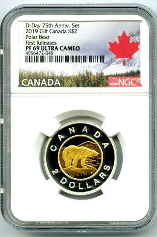 2019 Canada $2 Gilt Silver Proof Polar Bear Toonie Ngc Pf69 Ucam First Releases
