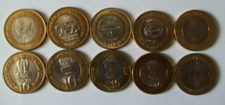 Rs.  10 Bimetal Commemorative Coins Of India (homi Bhaba,  Rbi,  Coir Board,  Parliament)