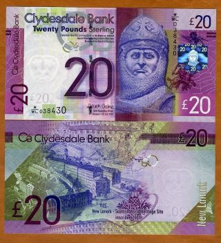 Scotland,  Clydesdale Bank,  20 Pounds,  2015,  P -,  Gem Unc Robert The Bruce