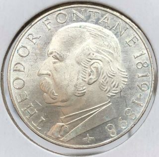 Germany Silver 5 Mark 1969 - G Km 125.  1 150th Anniversary Birth Of Theodor Fontane