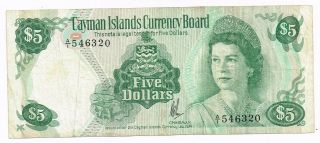 L.  1974 Cayman Islands 5 Dollars Note - P6a