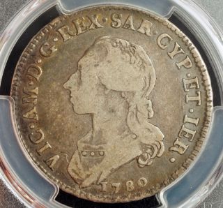 1780,  Sardinia,  Victor Amadeus Iii.  Scarce Silver ½ Scudo Coin.  Pcgs F - 15
