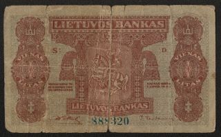 Lithuania (p13a) 1 Litas 1922 Vg,