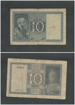 Italy 10 Lire 1939 In (f) Banknote P - 25