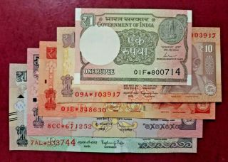 India - Replacement Notes (star Notes) - 1,  10,  20,  50 & 100 Rs Notes - Unc